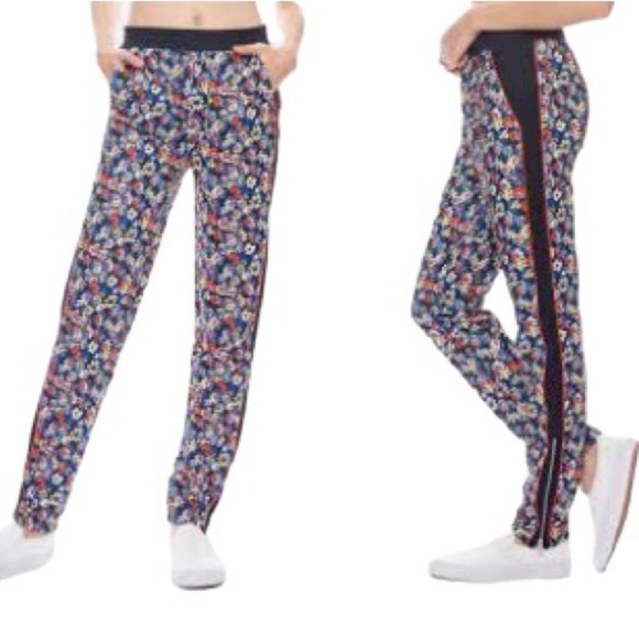 Rag & Bone Floral Printed Track Pant Women's S Navy Multi Ankle Zip Pockets - Picture 1 of 15